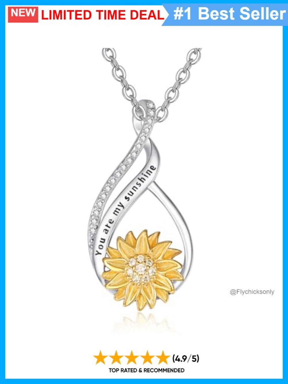 925 Sterling Silver Sunflower Pendant Necklace 18k Gold Plated Cubic Zirconia
